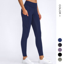 Pantalones de yoga elásticos Leggings de control de la barriga marina Leggins de bolsillo lateral de cintura alta con bolsillos